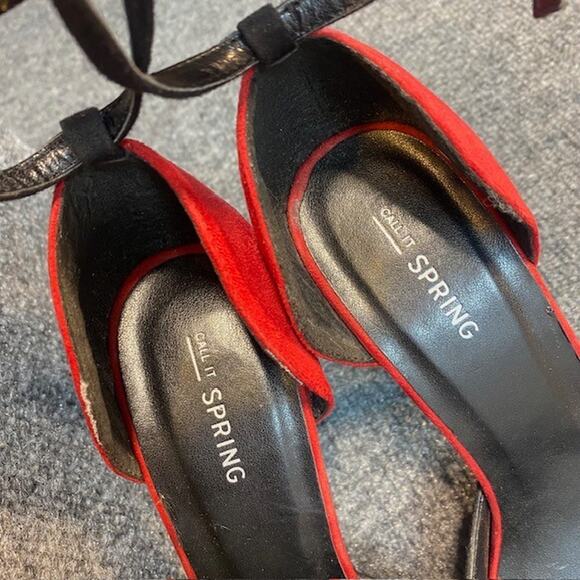Call It Spring Shoes Heels Size 8 Red Black Leopard Strappy Stiletto Womens Prom - Picture 6 of 8